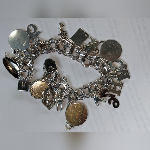 EC TRIPLE LINK STERLING SILVER ALL MARKED CHUNKY CHARM BRACELET - Picture 13 of 14